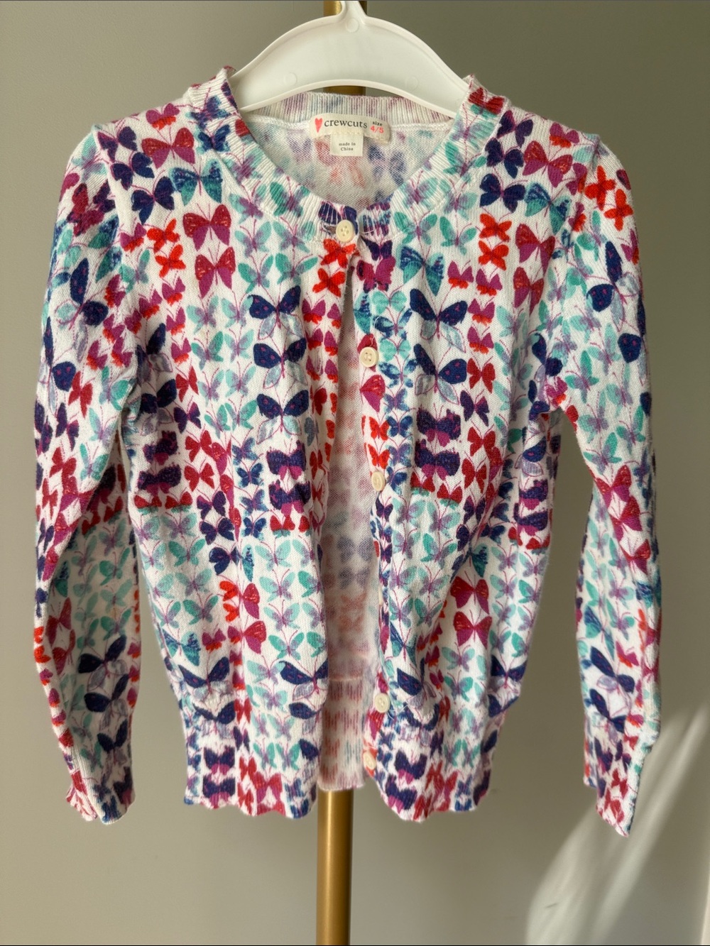 Crewcuts Girls' White Cardigan with Multicolor Butterfly Pattern